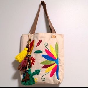 Handmade Authentic Mexican handbag Made in Mexico. Aztec inspired embroidery